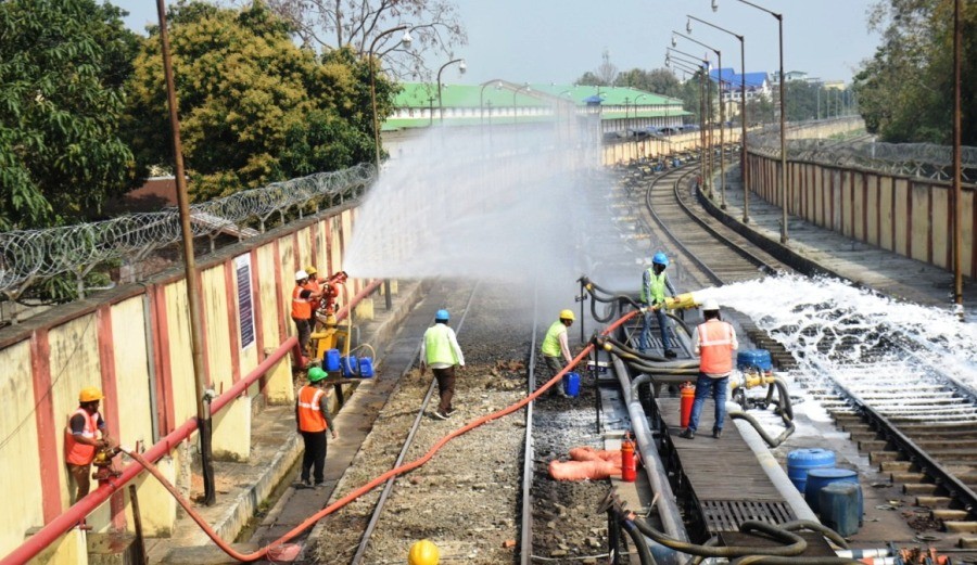 The off-site disaster drill held at IOCL Oil Depot at Kevijau Colony, Dimapur on March 4. (DIPR Photo)